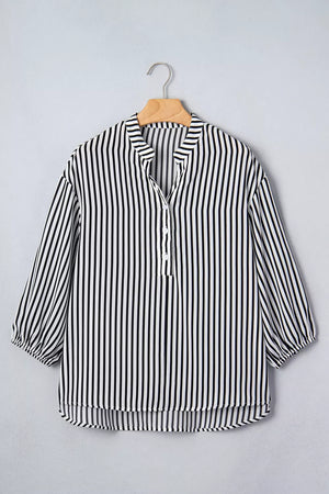 Black with Striped Half Sleeve Button-up Shirt in Black
