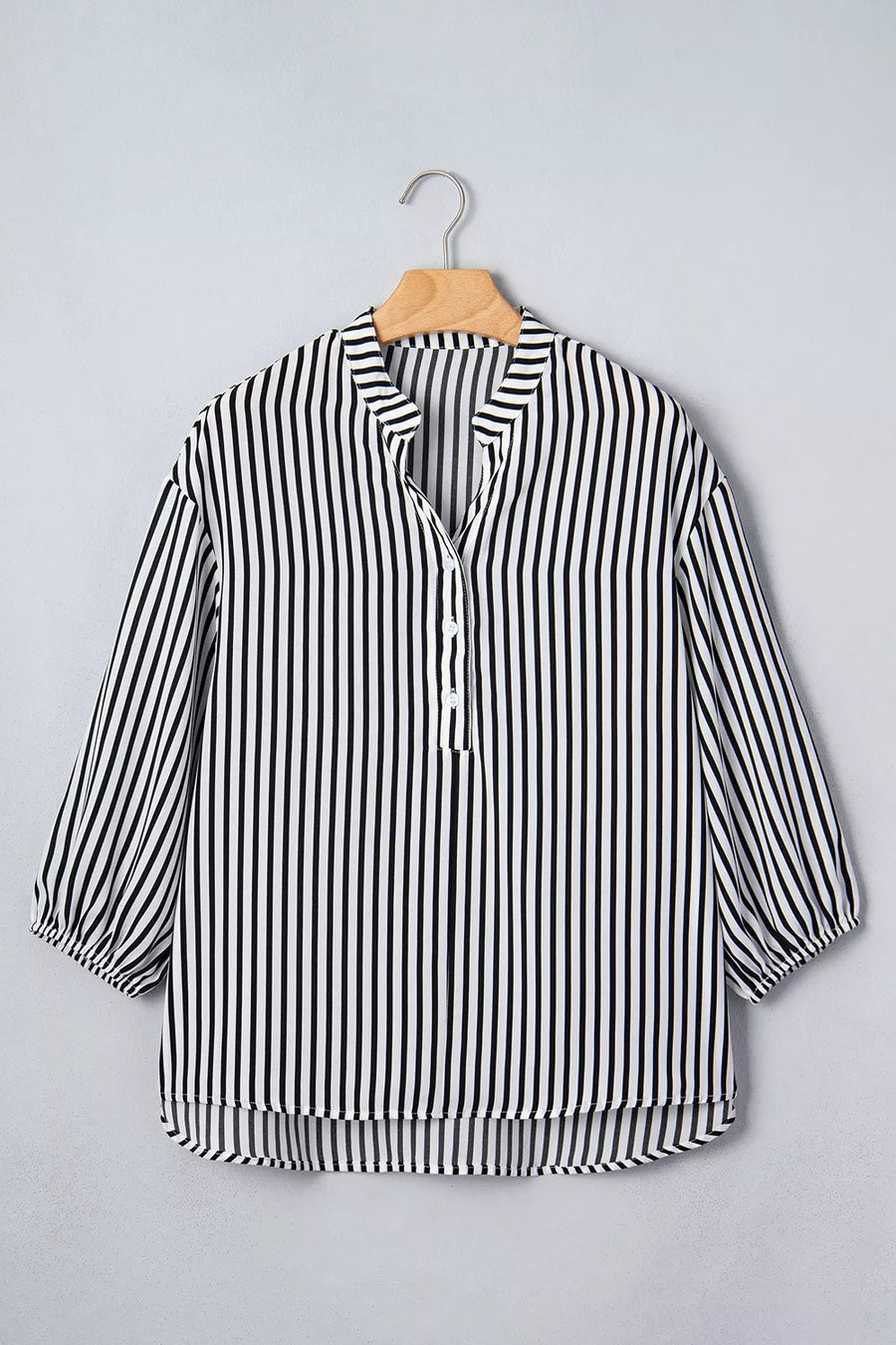Black with Striped Half Sleeve Button-up Shirt in Black