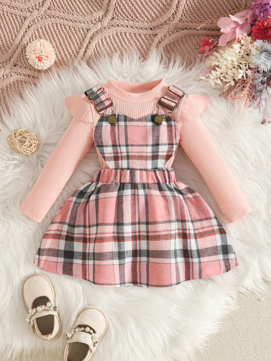 white fitted, A-line skirt set with crew neck