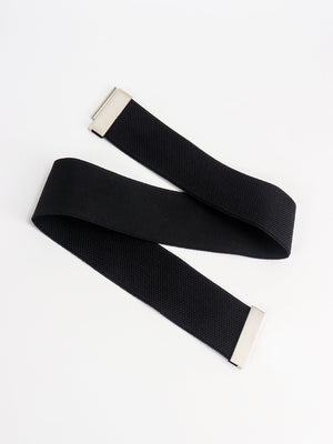Black elastic belt with silver clasp detail