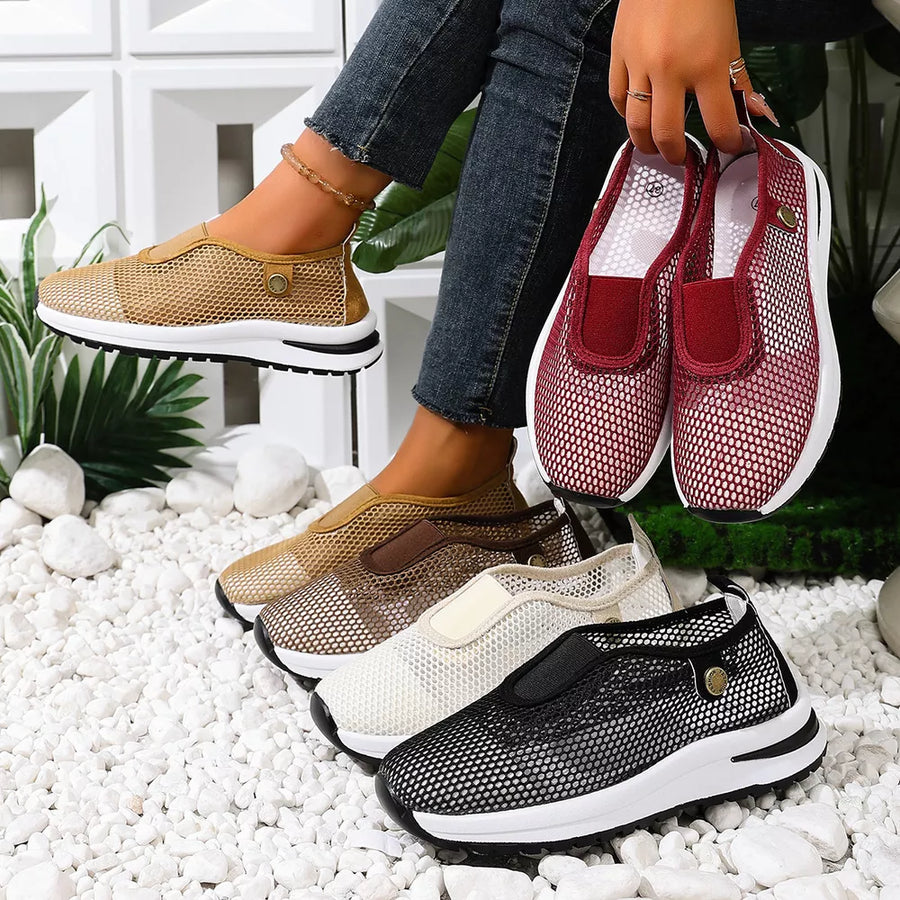 slip-on sneakers in tan featuring mesh upper and regular fit