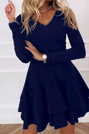 Layered Long Sleeve V-neck Mini Dress, view 11