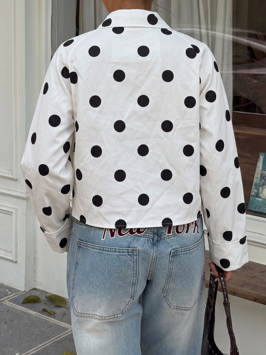 jacket in White with polka dot and collared