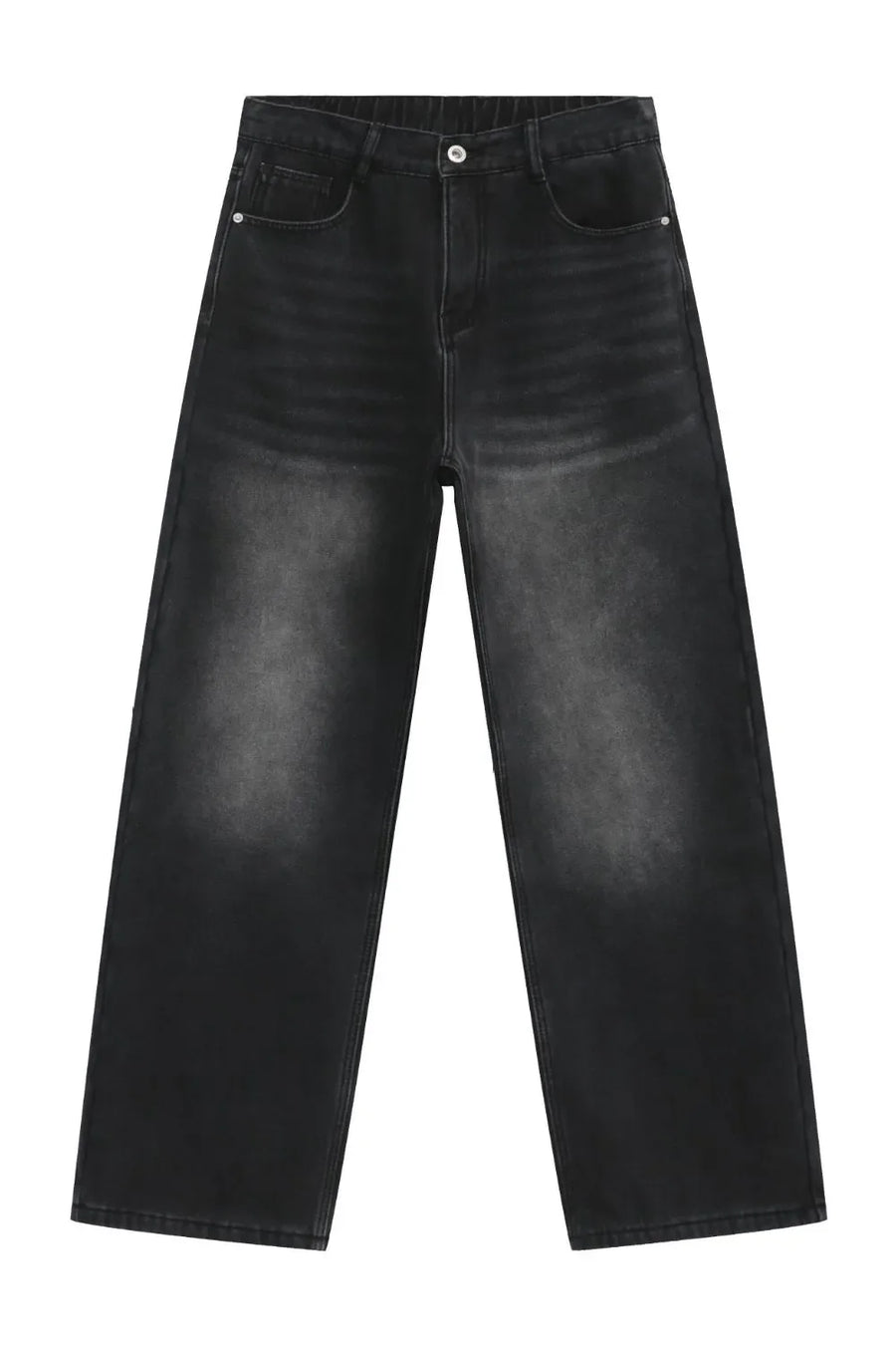 Oversized dark wash denim trousers with a faded effect and wide leg