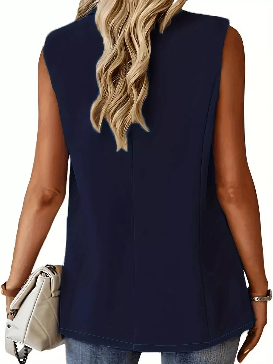 One Button Lapel Collar Vest Coat Plus Size in White with buttoned