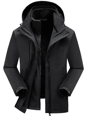 Black hooded zip jacket with fleece lining and zippered pockets