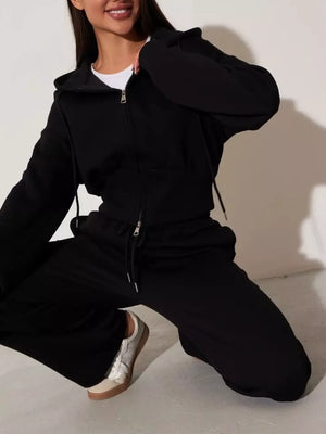 Zip-up Hoodie And Wide-leg Pants Set in Pink, view 15