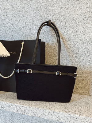 Suede Imported Size &amp handbag in Khaki with boxy silhouette