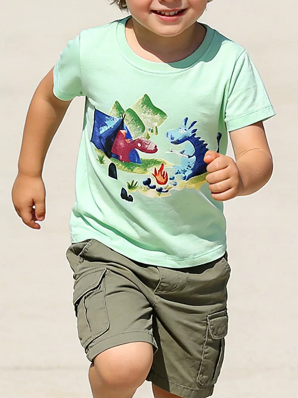 Playful Dragon Camping Graphic Tee for kids