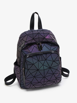 backpack in deep purple with geometric and adjustable straps