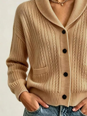 Dark Gray Full Size Shawl Collar Cable Knit Cardigan