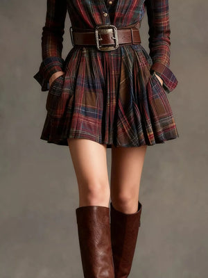 dark green shirt dress featuring buttoned and plaid