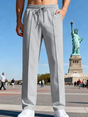 straight-leg pants in Dark Gray with drawstring and full-length