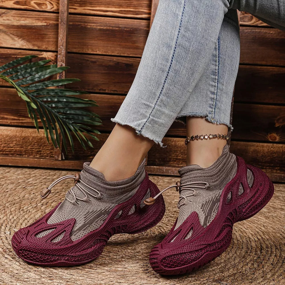 Purple Lace Up Round Toe Sneakers