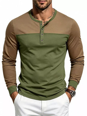 camel henley with color-block and henley