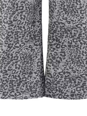 wide-leg jeans in charcoal with leopard-print and buttoned