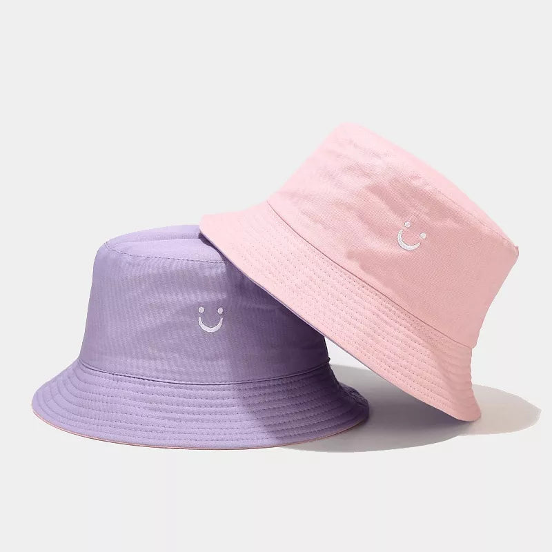 Embroidered Smiley Face Bucket Hat in Yellow And Black Double-sided with embroidered