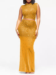 glam two-piece set in Black with mock neck