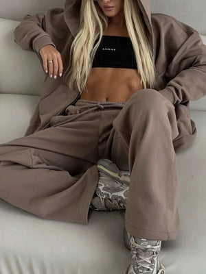 athleisure lounge set in White with hooded