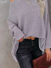 Gray pullover sweater with hip-length and pullover