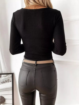 Gray with Ribbed Henley Long Sleeve T-shirt