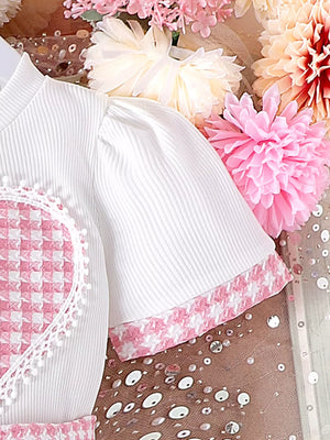 Pink with Children's Heart Short Sleeve Top And Skirt Set in Pink