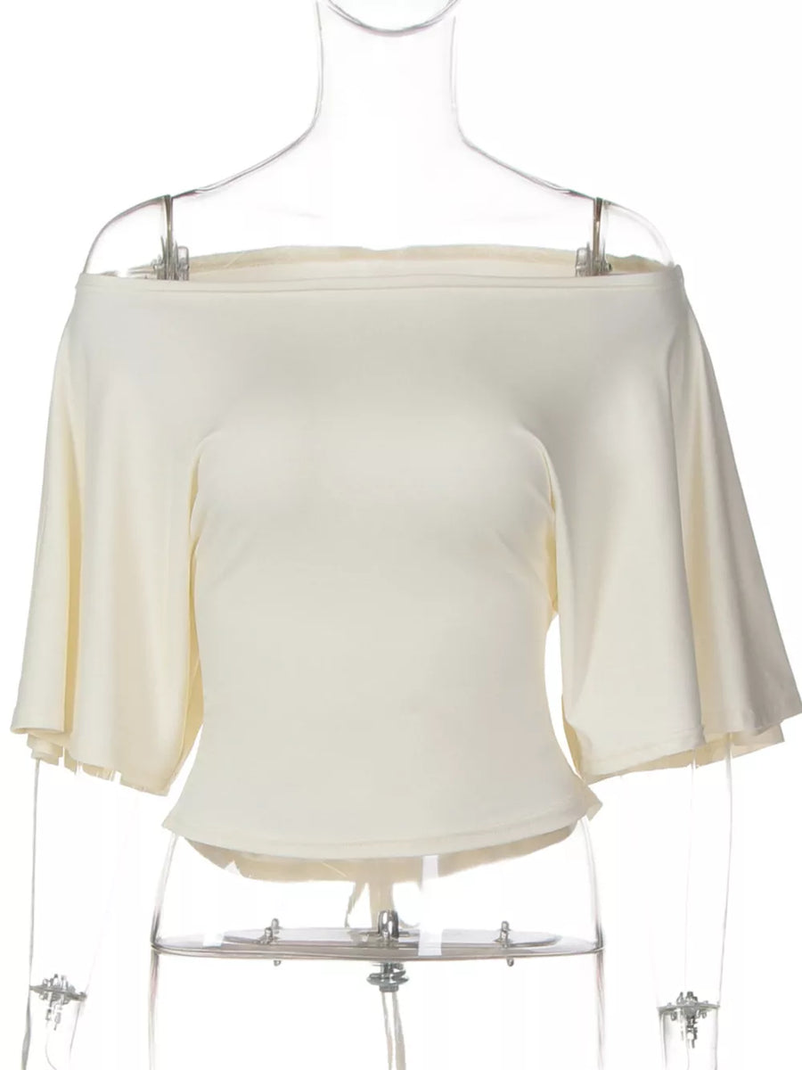 Apricot draped tie-front short sleeve maternity t-shirt with off-the-shoulder neckline.