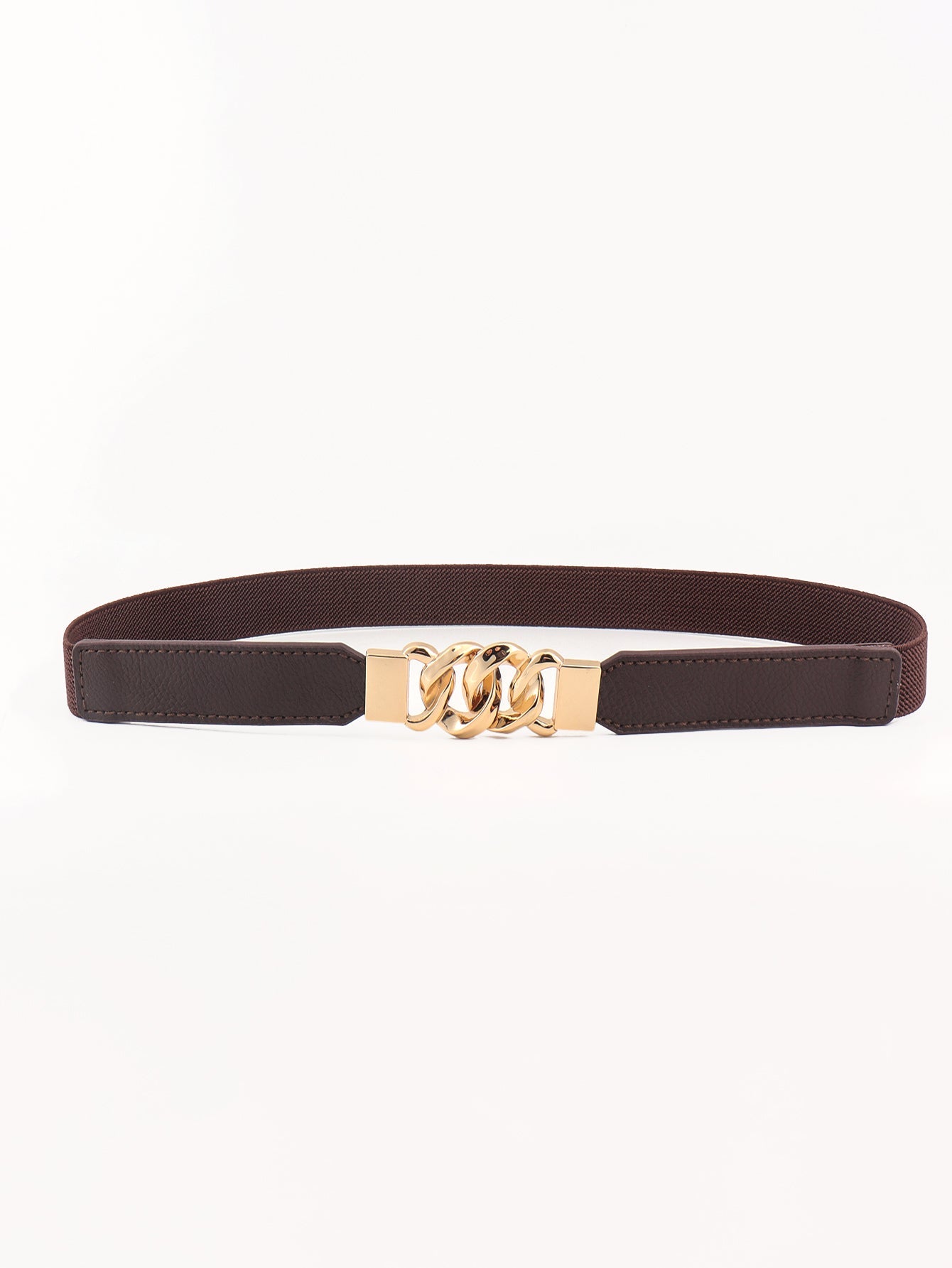 Chocolate and gold chain detail faux leather elastic belt