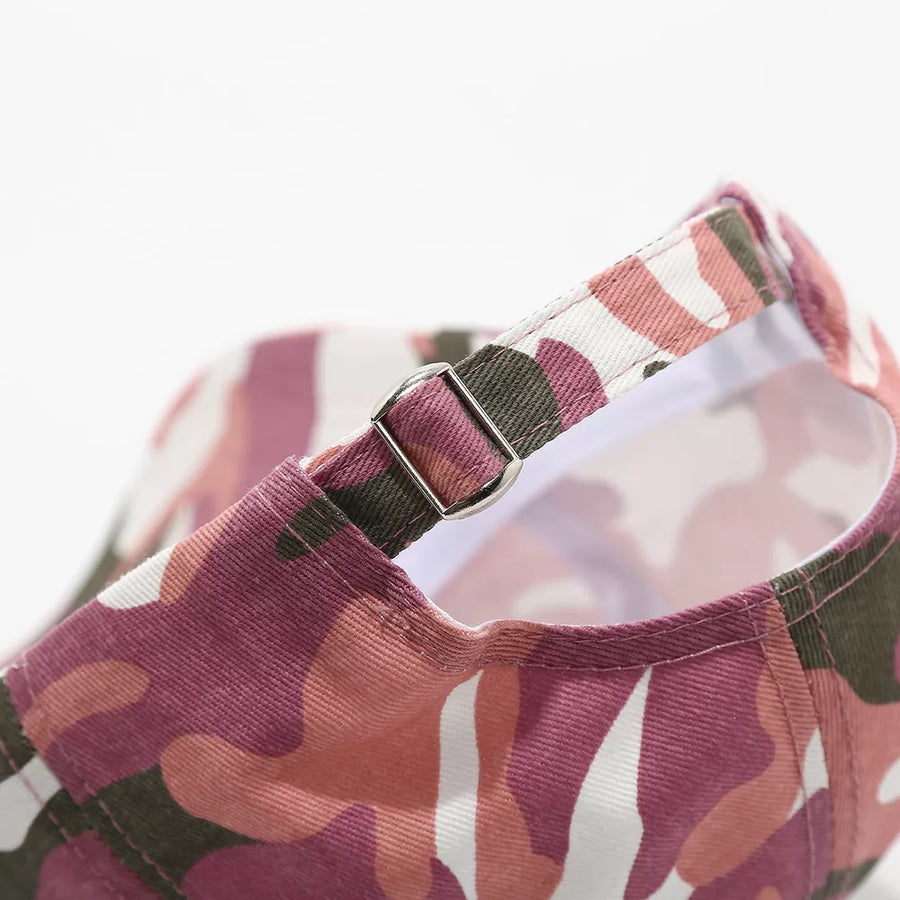 cap in olive green with camo and embroidered text