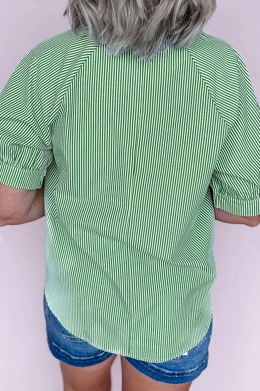 Striped Collared Split Neck Half Sleeve Blouse in this colorway