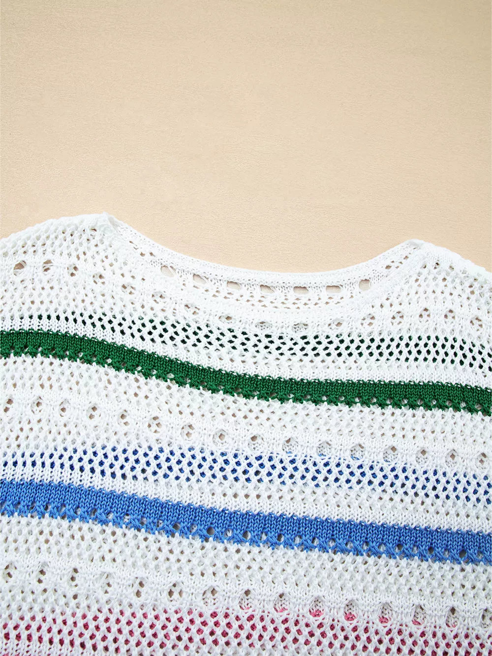 Color Block Striped Pointelle Knit Sweater option 7