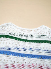 Color Block Striped Pointelle Knit Sweater option 7