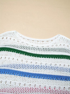 Color Block Striped Pointelle Knit Sweater option 7