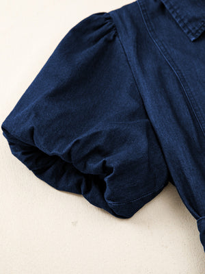 Denim midi dress with puff sleeves and button details