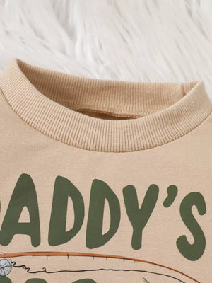 Children S Letter Round Neck Top And Pants in Apricot