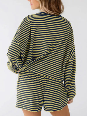 teal lounge set with pullover, elastic and striped