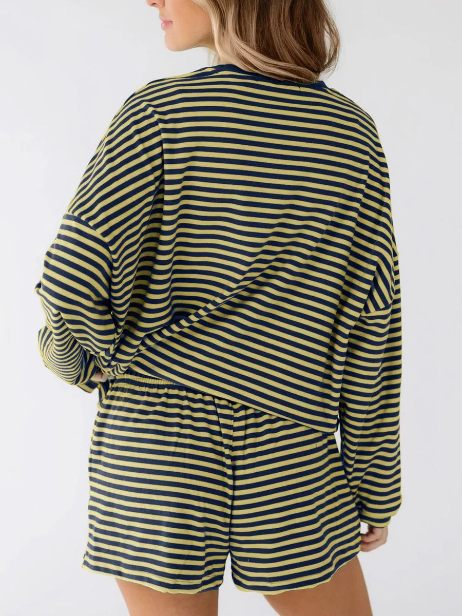teal lounge set with pullover, elastic and striped