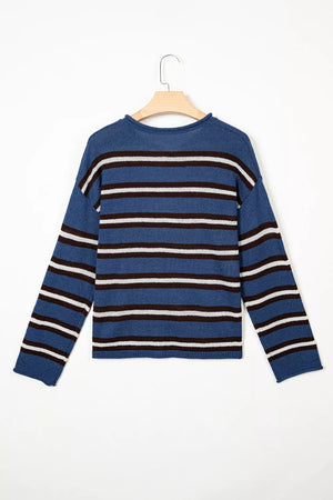 Striped Drop Shoulder Button Cardigan option 10