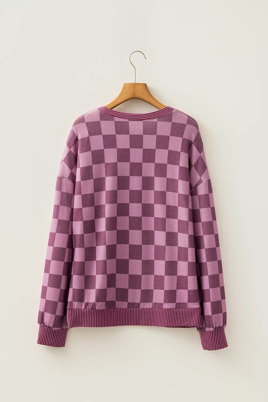 Ribbed Trim Checkered Pullover Shirt option 8