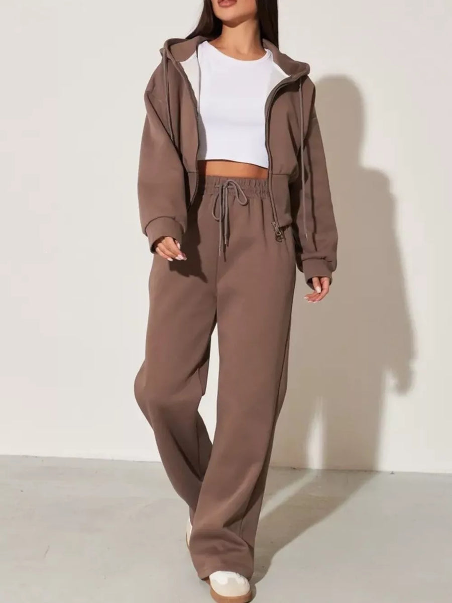 Zip-up Hoodie And Wide-leg Pants Set in Pink, view 20