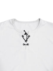 White cotton t-shirt with black lace-up V-neck detail