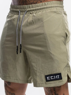 Khaki performance shorts with drawstring and logo patch