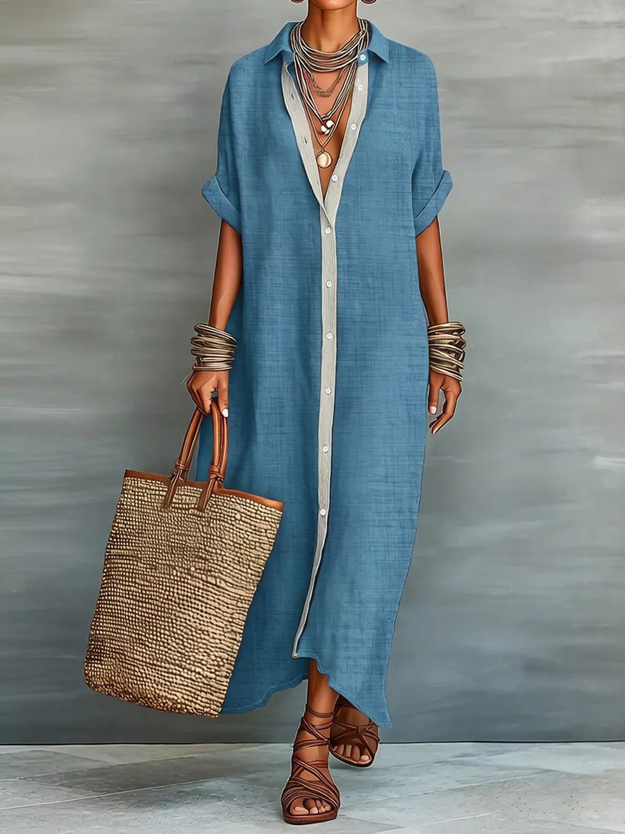 khaki relaxed shirt dress with collared
