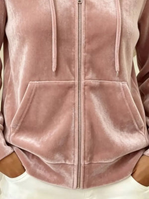 Pink regular zip hoodie with hooded