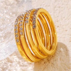 Gold pavé band stacking ring set with clear stones, 18K gold-plated