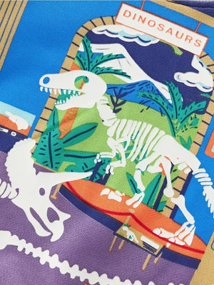 Baby sweatshirt with a colorful dinosaur museum graphic print.