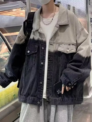 Men's Plus Size Gradient Wash Denim Jacket option 3