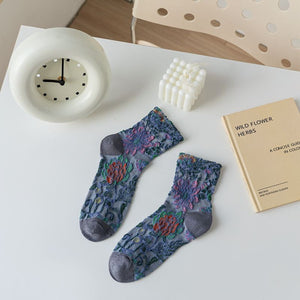 socks in pink with jacquard knit and crew-length