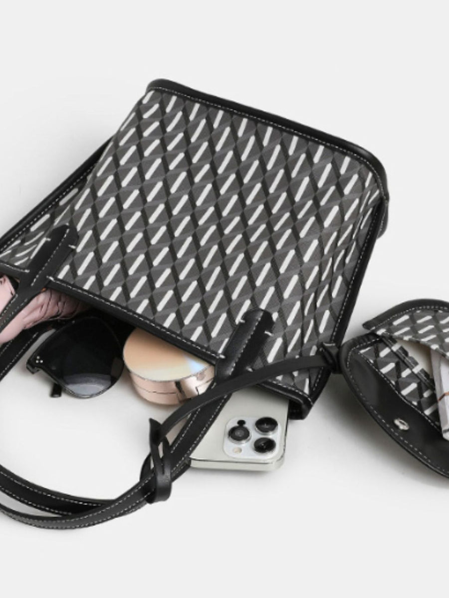 handbag featuring geometric in white with PU Leather Imported Size &amp texture