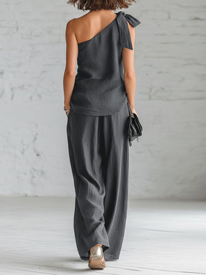 Gray two-piece set with hip-length, full-length and pullover, elastic